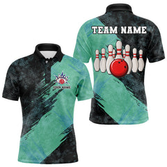 Maxcorners Black And Mint Color Mens Bowling Polo, Quarter Zip Shirt Custom Bowling Team Jerseys, Bowler Outfit