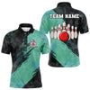 Maxcorners Black And Mint Color Bowling Polo Shirt Custom Bowling Team Jerseys, Bowler Outfit