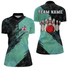 Maxcorners Black And Mint Color Mens Bowling Polo, Quarter Zip Shirt Custom Bowling Team Jerseys, Bowler Outfit
