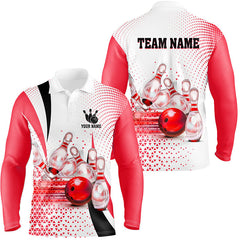 Maxcorners Men Bowling Polo Shirt Custom Bowling Ball Pins Bowling Team Shirts, Gifts For Bowlers For Tasha