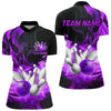 Maxcorners Black And Purple Flame Custom Bowling Shirts For Men, Flame Bowling League Shirts Outfits