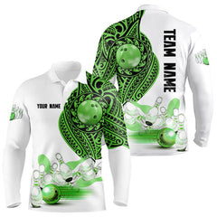 Maxcorners Green and White Tribal pattern Mens Bowling Shirts Custom Bowling outfit men Team bowling jersey