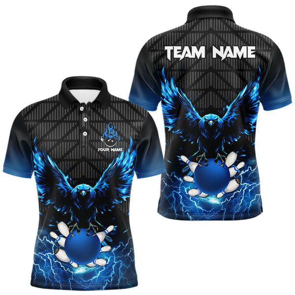 Maxcorners Mens bowling shirts Custom blue lightning thunder Eagle Bowling Team Jersey, gift for team Bowlers LM0706