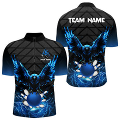 Maxcorners Mens bowling shirts Custom blue lightning thunder Eagle Bowling Team Jersey, gift for team Bowlers LM0706