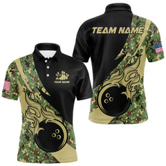 Maxcorners Mens bowling polo, quarter zip shirts Custom green camo bowling team jerseys, gift for team Bowlers LM0706
