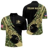 Maxcorners Mens bowling polo, quarter zip shirts Custom green camo bowling team jerseys, gift for team Bowlers LM0706