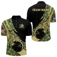 Maxcorners Mens bowling polo, quarter zip shirts Custom green camo bowling team jerseys, gift for team Bowlers LM0706