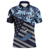 Maxcorners Blue Camo American flag Men golf polo shirts custom patriotic men's golf clothing, cool golf gifts