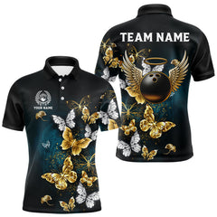 Maxcorners Custom Gold Butterflies Bowling Shirts For Men, Personalized Team Bowling Polo & Quarter-Zip Shirts TU2908