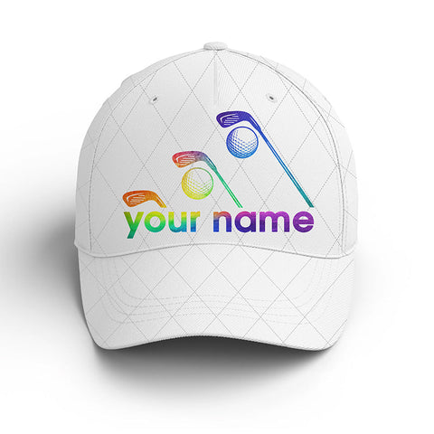 Maxcorners White golf hat for men,women custom name watercolor golf clubs baseball golf cap