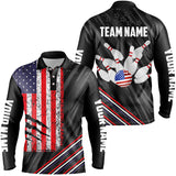 Maxcorners Personalized Black Camo American Flag Bowling Team Shirts, Patriotic Bowling Gifts For Bowlers