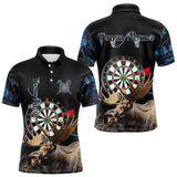 Maxcorners Personalized Black and Blue Camo Moose Darts Shirts For Men Custom Darts Team Jerseys MT0111