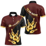 Maxcorners Red and Gold Bowling shirts for men Custom Team Bowling Polo, 1/4 zip Shirt bowlers Outfit TU2710