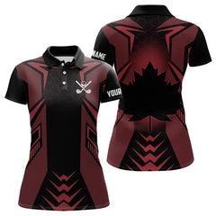 Maxcorners Black And Red Canadian Flag Mens Golf Polo Shirts Custom Patriotic Golf Gifts For Men