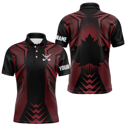 Maxcorners Black And Red Canadian Flag Mens Golf Polo Shirts Custom Patriotic Golf Gifts For Men