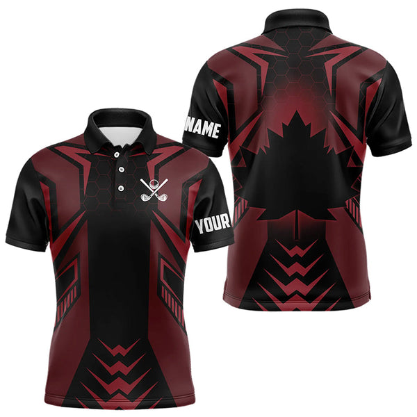 Maxcorners Black And Red Canadian Flag Golf Polo Shirts Custom Patriotic Golf Gifts