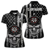 Maxcorners Black And White American Flag Skull Dart Polo Shirt Custom Patriotic Dart Shirt
