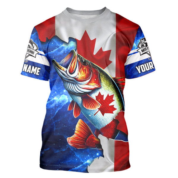 Maxcorners Bass Fishing Canadian Flag patriotic UV protection Custom name long sleeves shirt MT2108
