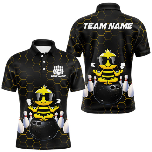 Maxcorners Black and Gold Funny Bee Bowling Shirts for Men Custom Team Bowling Jerseys, Gift For Bowlers LM2901