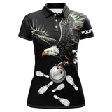 Maxcorners Black And White Mens Bowling Polo Shirts Custom Eagle Team Bowling Shirts, Gift For Bowlers