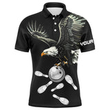 Maxcorners Black And White Mens Bowling Polo Shirts Custom Eagle Team Bowling Shirts, Gift For Bowlers