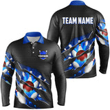 Maxcorners Black and Blue Scratch Bowling Polo, Quarter Zip Shirt Custom name Team Bowling Jerseys