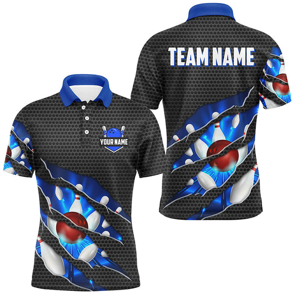 Maxcorners Black and Blue Scratch Bowling Polo, Quarter Zip Shirt Custom name Team Bowling Jerseys