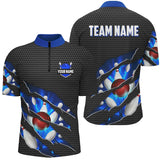 Maxcorners Black and Blue Scratch Bowling Polo, Quarter Zip Shirt Custom name Team Bowling Jerseys