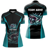 Maxcorners Cyan Blue Shark Bowling Team Women bowling shirts Custom Team Bowling League Jerseys, Uniform Outfits