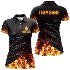 Maxcorners Bowling Polo Shirts For Women Custom Flame Camo Bowling Team Jerseys, Gifts For Bowlers