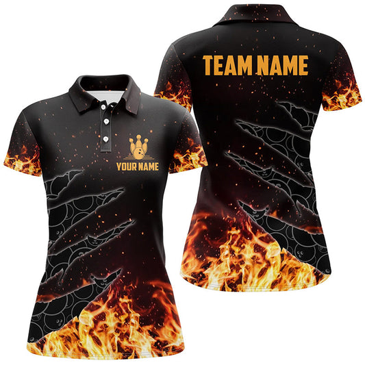 Maxcorners Bowling Polo Shirts For Men Custom Flame Camo Bowling Team Jerseys, Gifts For Bowlers