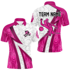 Maxcorners Custom Bowling Polo, Quarter Zip Shirt For Men Pink flame camo Bowling shirts, Bowling Team jerseys