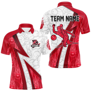 Maxcorners Custom Bowling Polo, Quarter Zip Shirt For Men Red flame camo Bowling shirts, Bowling Team jerseys