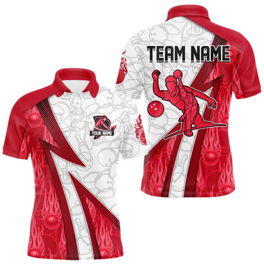 Maxcorners Custom Bowling Polo, Quarter Zip Shirt For Men Red flame camo Bowling shirts, Bowling Team jerseys