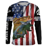 MaxCorners Walleye Fishing American Flag Patriotic Fourth Of July Customized Name 3D Long Sleeve Shirt