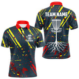 Maxcorners Blue, yellow and red background Mens Disc golf polo shirts Custom name disc golf clothing for team LM1506