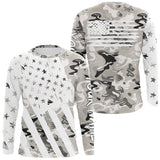 Maxcorners American flag Light gray camo fishing personalized patriotic UV Protection camouflage Fishing jersey MT2108