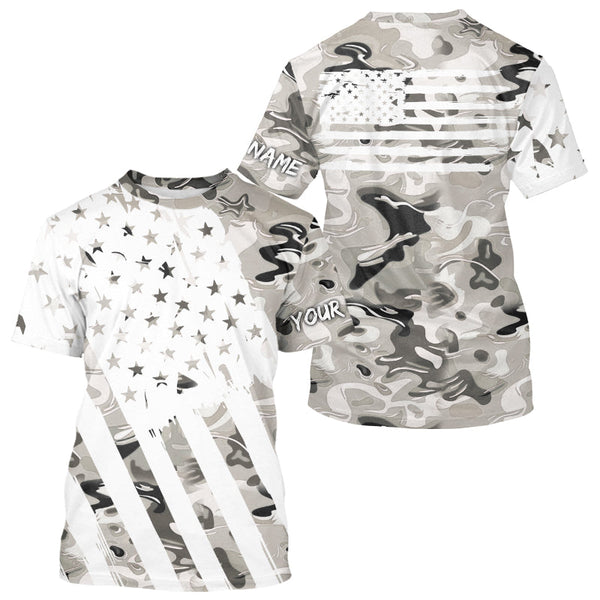 Maxcorners American flag Light gray camo fishing personalized patriotic UV Protection camouflage Fishing jersey MT2108