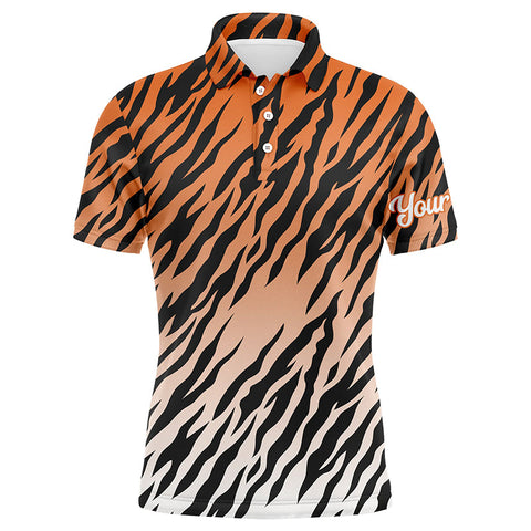 MaxCorners Golfs Orange Tiger Stripes Pattern Customized Name 3D Polo Shirt For Men