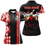 Maxcorners Bowling Black And Red Argyle Pattern Beer Customized Name, Team Name 3D Polo Shirt Unisex