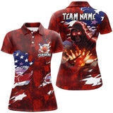 Maxcorners Personalized Red Grunge American flag Skull Bowling shirt for Women Custom Team's Name Bowler Jerseys