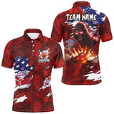 Maxcorners Personalized Red Grunge American flag Skull Bowling shirt for Men Custom Team's Name Bowler Jerseys