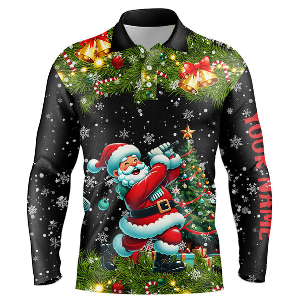 Maxcorners Santa Golfer Christmas pattern Men golf polo shirt custom mens golf tops, Christmas golf gifts