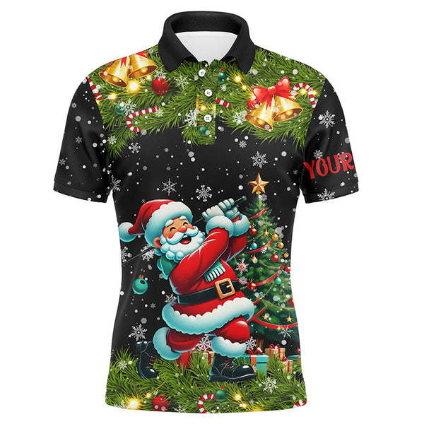 Maxcorners Santa Golfer Christmas pattern Men golf polo shirt custom mens golf tops, Christmas golf gifts