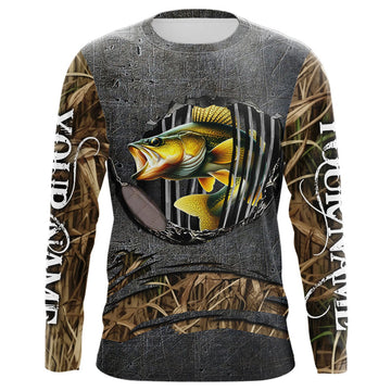 Maxcorners Walleye fishing camo metal grunge pattern Custom walleye fishing shirts walleye fishing gifts LM0201