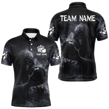 Maxcorners Custom Smoke Skull reaper Bowling Polo, 1/4 Zip Shirts for Men, Team bowling outfit Jerseys LM0402