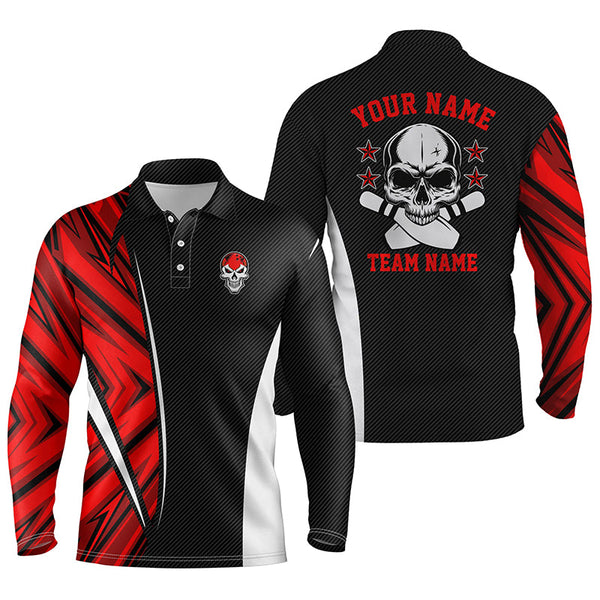 Maxcorners Black And Red Camo Bowling Team Skull Customized Name And Team Name 3D Shirt