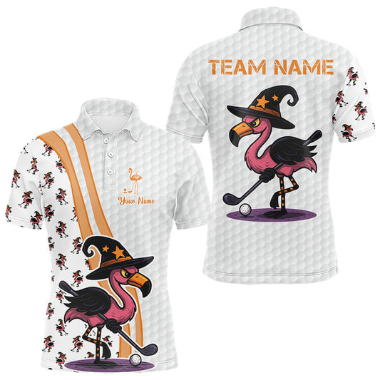 Maxcorners Funny Mens golf polo shirt custom Halloween flamingo pattern white golf shirt LM0803