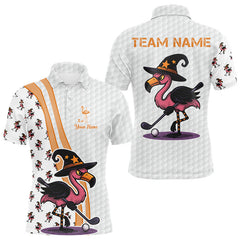 Maxcorners Funny Mens golf polo shirt custom Halloween flamingo pattern white golf shirt LM0803