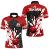Maxcorners Black and Red Camo Bowling Polo, Quarter Zip Shirt For Men custom Bowling Team Jerseys Uniform LM0803